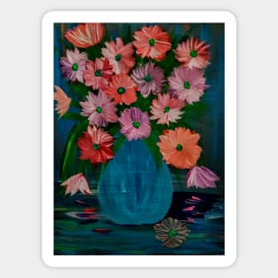 bouquet of flowers in a metallic deep blue vase Sticker